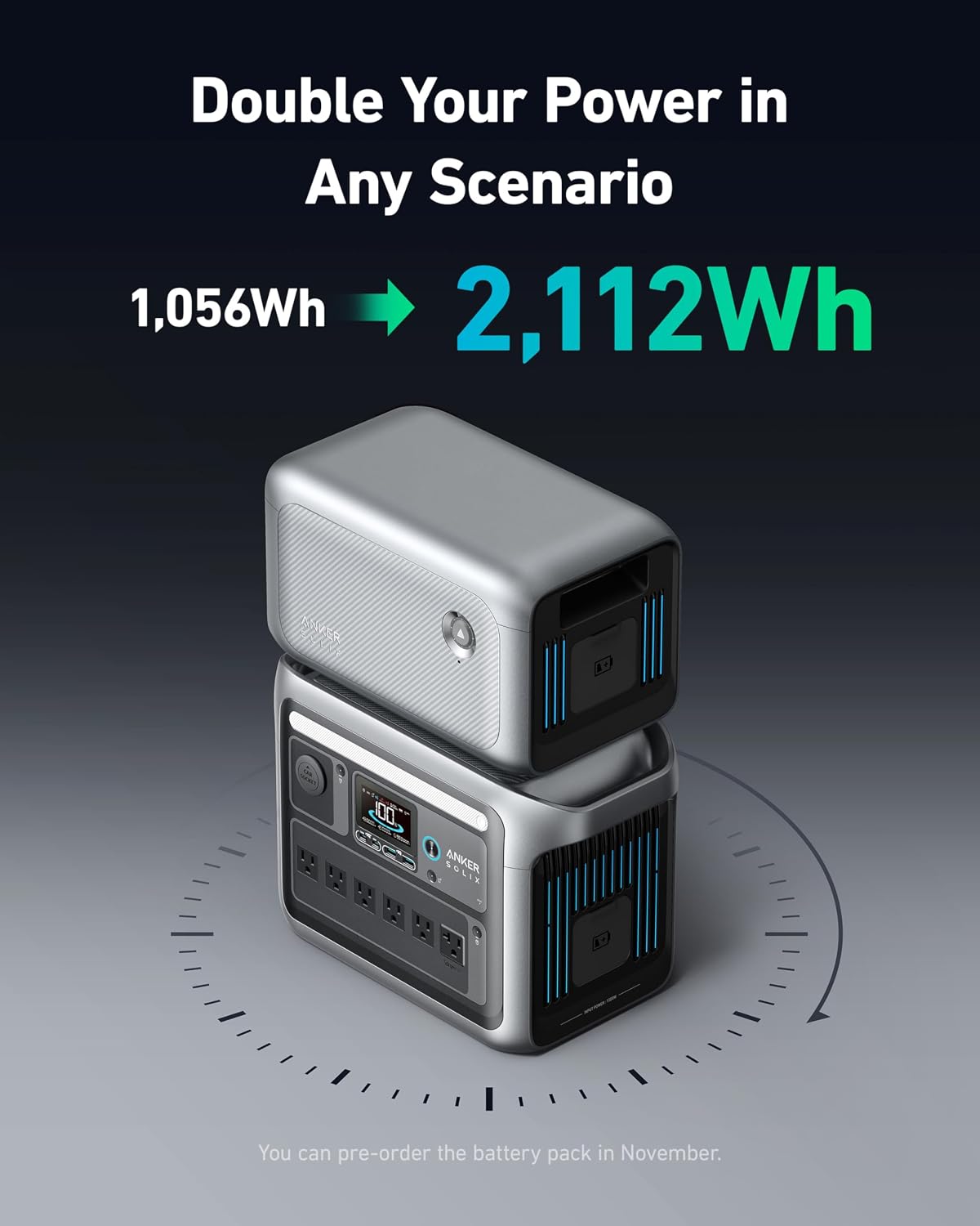 Anker SOLIX C1000 Portable Power Station with 100W Solar Panel, 1800W Solar Generator, 1056wh LFP (LiFePO4) Battery, 6 AC Outlets, Up to 2400W for Home, Power Outages, and Outdoor Camping