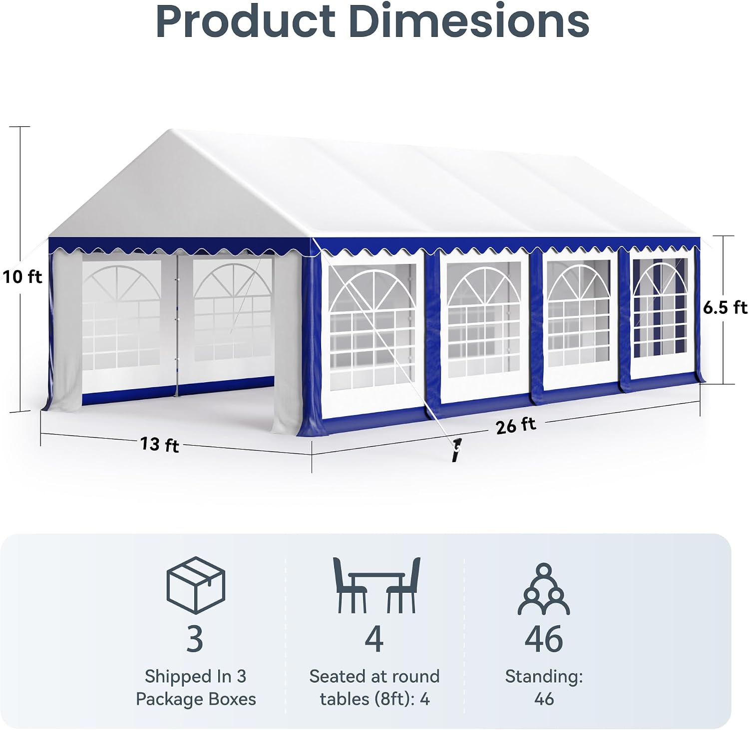 PHI VILLA 13x26 Outdoor Heavy Duty Party Tent, Large Party Canopy Wedding Event Tent with Removable Sidewalls & 3 Storage Bags for Patio Outdoor Garden Events, Blue