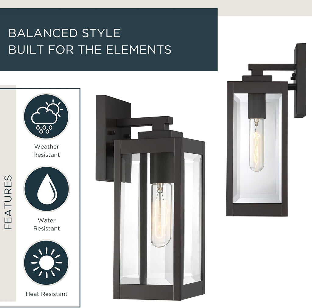 Quoizel Westover 14' Outdoor Wall Sconce, 1-Light Western Bronze with Clear Beveled Glass, E26 Base, Wet Rated