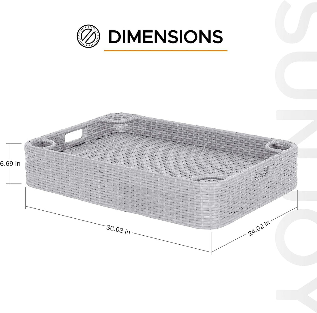 SUNJOY Floating Pool Canopy with Add-on Wicker Floating Tray 24x24 in & 36x24 in,Grey