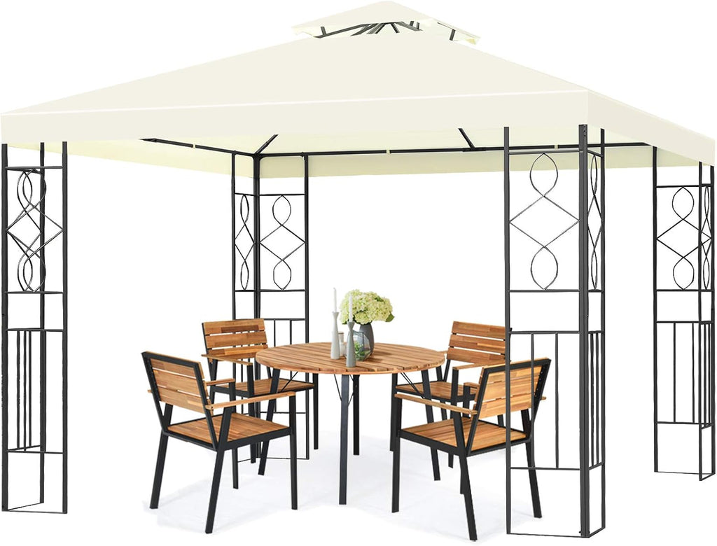 Tangkula 10 x 10FT 2-Tier Patio Gazebo, Outdoor Canopy Tent with Vented Double Roof, Powder Coated Steel Structure, Sun Shading Canopy Shelter for Home, Patio, Backyard, Garden (Beige)