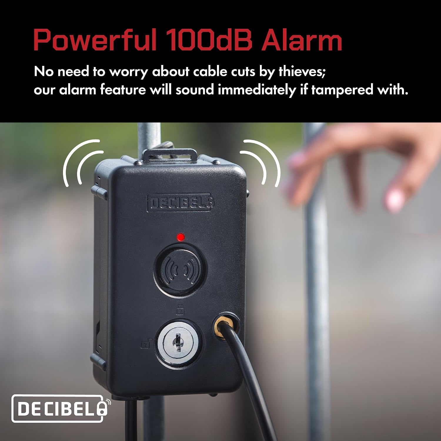 Decibel 15ft Cable Lock with 100dB Alarm, Theft Deterrent for Outdoor Gear, Tools, Kayaks & Generators