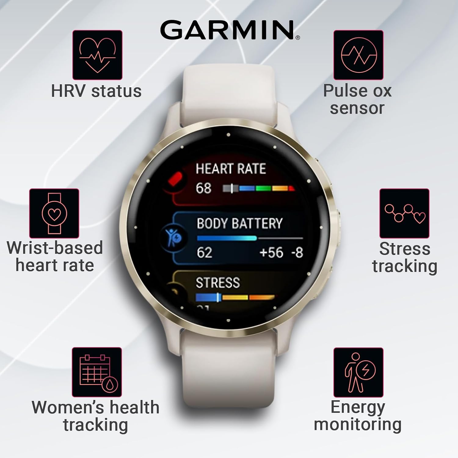 Garmin Venu 3S GPS Smartwatch, AMOLED Display 41 mm Watch, Advanced Health and Fitness Features, Up to 10 Days of Battery, Wheelchair Mode, Sleep Coach, Ivory Case Power Bank Bundle