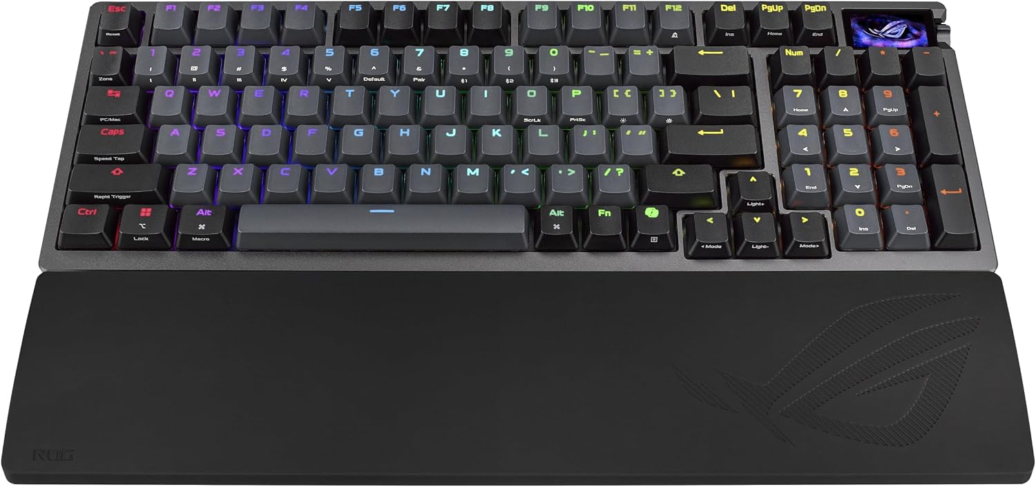 ASUS ROG Azoth 96 HE Wireless Hall Effect Gaming Keyboard – 96% Full-Size, Tri-Mode, Hot Swappable Magnetic Switch, Rapid Trigger, Speed Tap, 8K Hz Polling, Color OLED Screen, ABS Keycaps – Black
