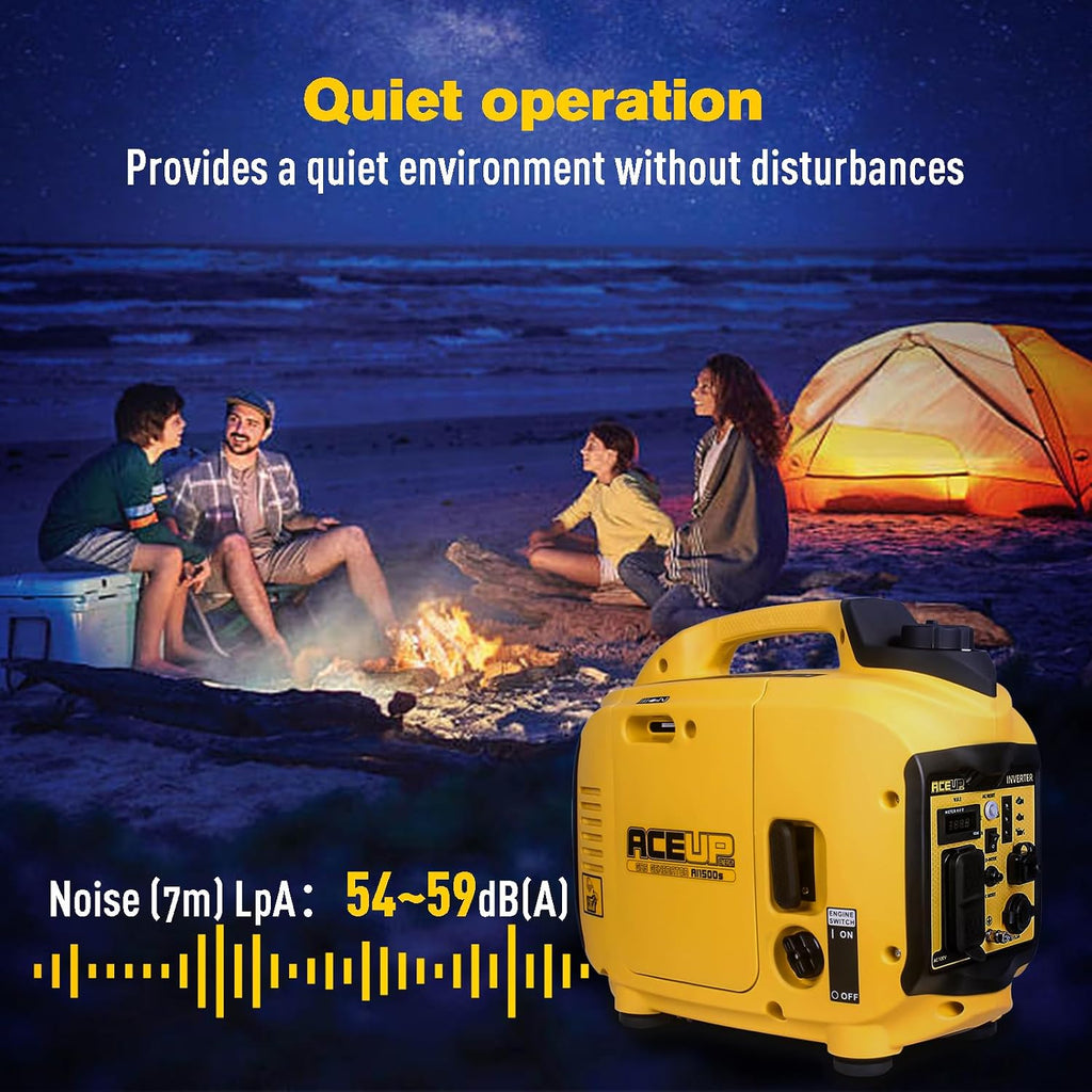 Aceup Energy 1500 Watt Portable Inverter Generator, Gas Powered Generator Ultra- Quiet for Home, EPA Compliant