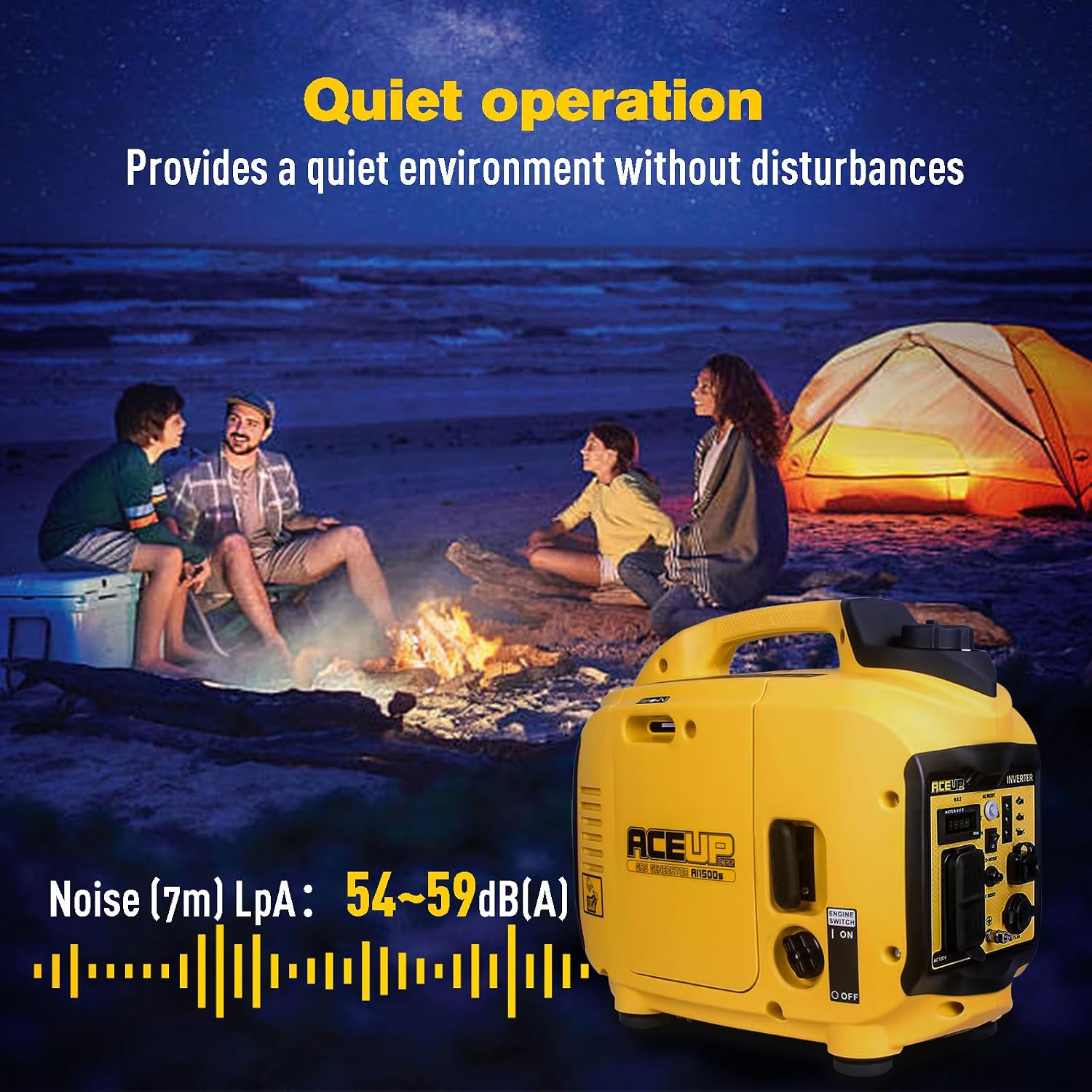 Aceup Energy 1500 Watt Portable Inverter Generator, Gas Powered Generator Ultra- Quiet for Home, EPA Compliant