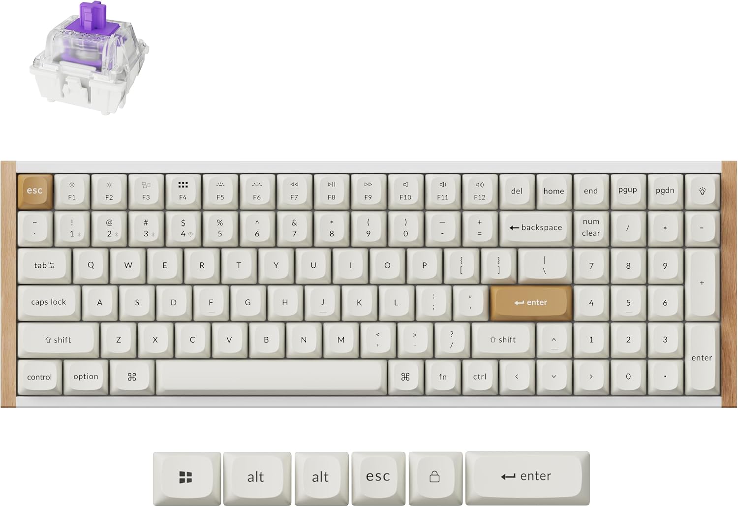 Keychron K4 HE 96% Wireless Hall Effect Keyboard with Number Pad, Rapid Trigger Magnetic Switches, QMK Launcher, 2.4GHz/Bluetooth/Wired, Mac & Windows, Wood Accent Frame, White (Non-Shine-Through)