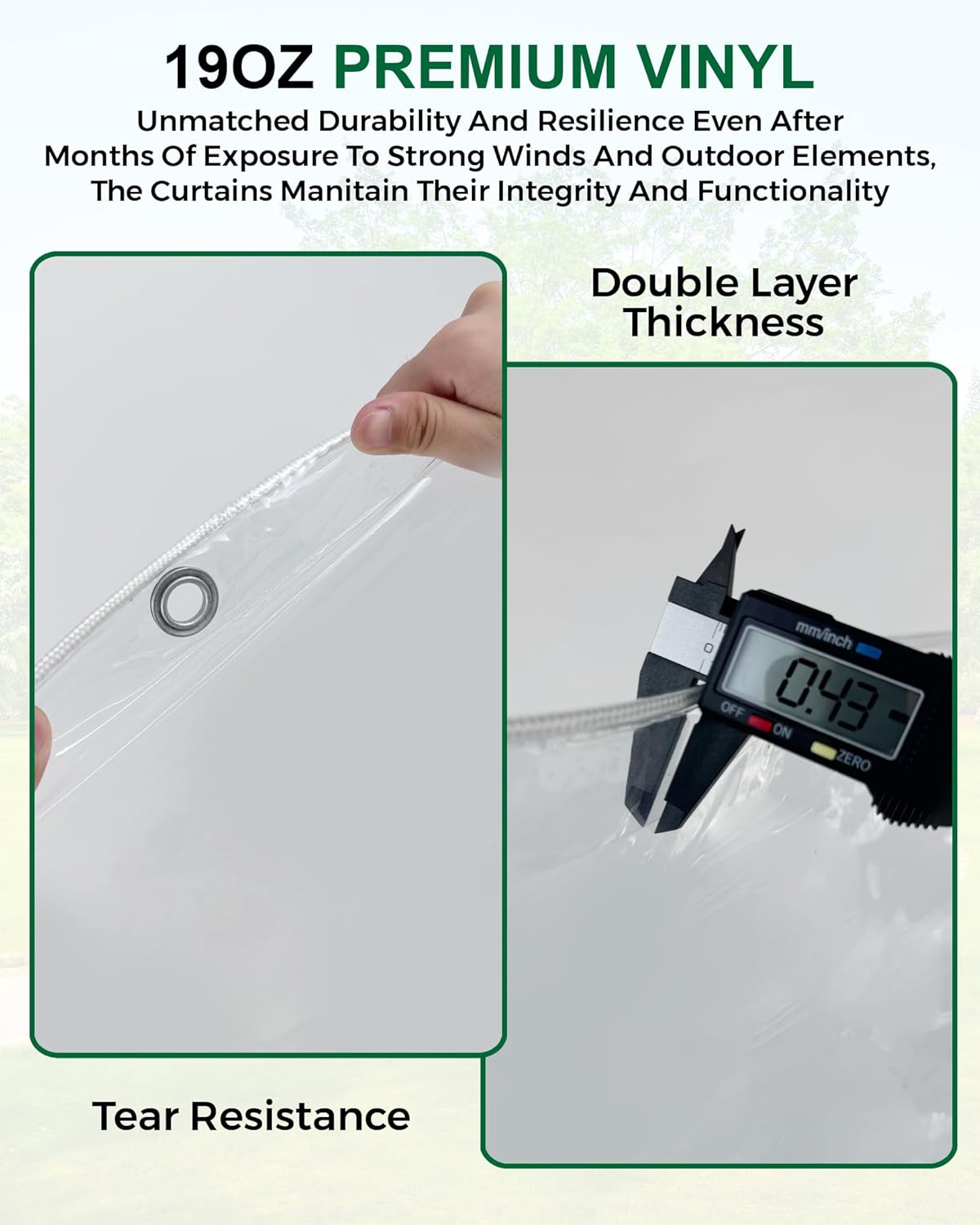 8'H x15'W Outdoor Vinyl Curtain 19oz Clear Tarps with Zipper,Vinyl Patio Enclosure,Outdoor Curtains Heavy Duty Waterproof Transparent Tarp with Grommets for Gazebo Porch Balcony Pergola