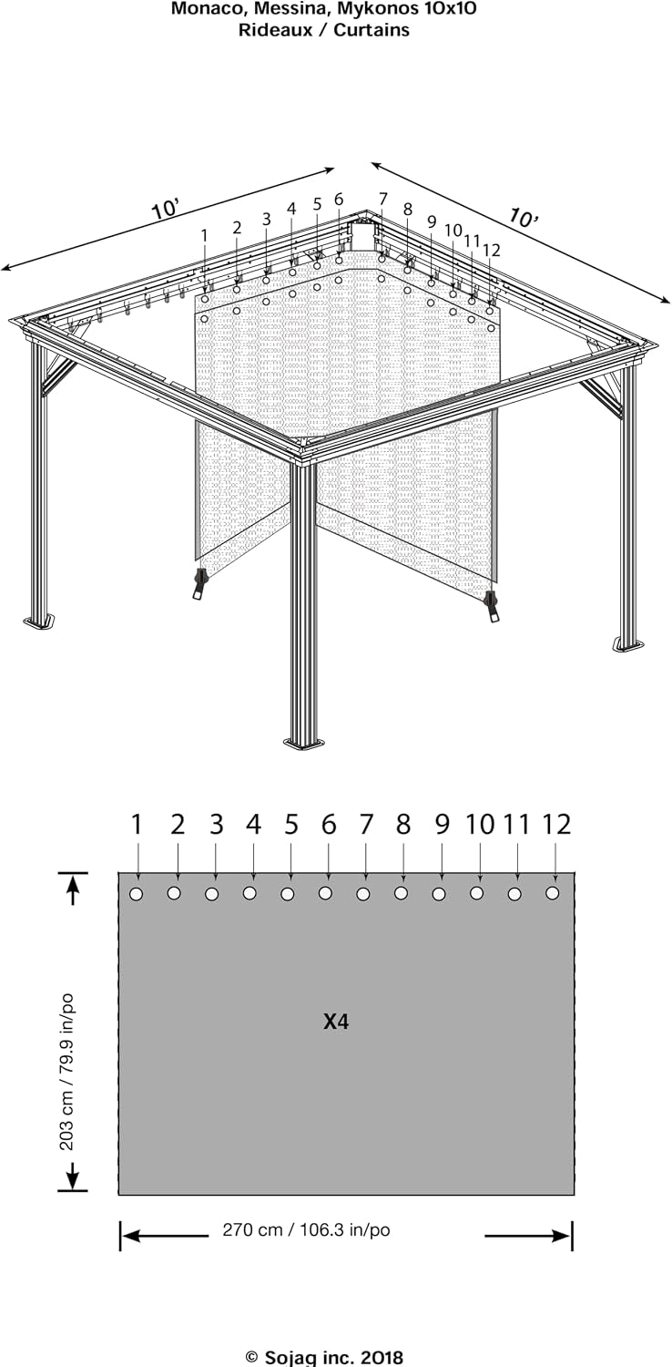 Sojag Taupe Curtains for Messina/Mykonos Gazebo, 10 ft. x 10 ft., Spun Outdoor Shades