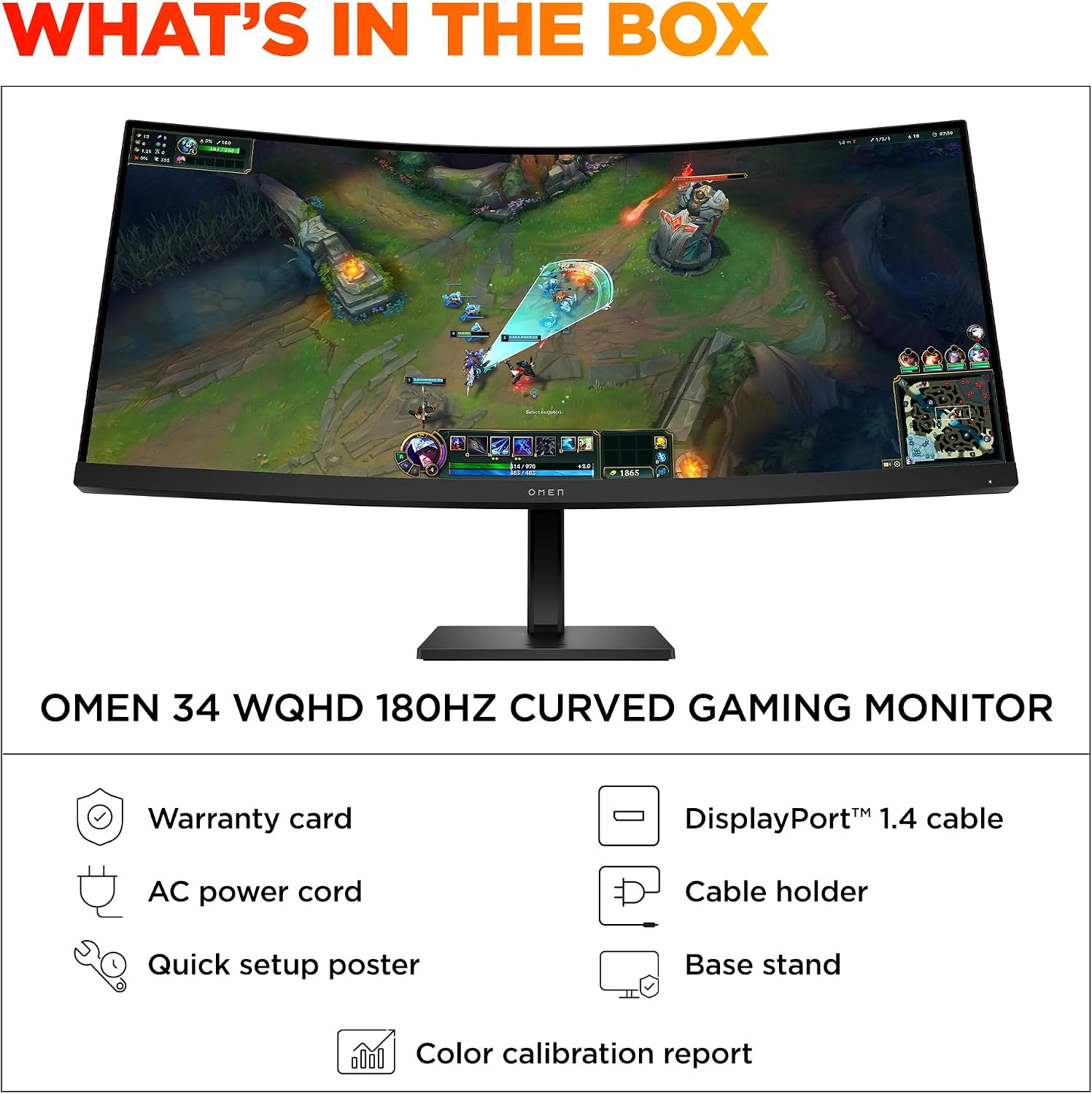 HP OMEN 34 inch WQHD 180Hz Curved Gaming Monitor, Wide QHD Display (3440 x 1440), VA Panel, VESA DisplayHDR 400, 1ms MPRT (with Overdrive), AMD FreeSync Premium Technology, Black, OMEN 34c G2 (2025)