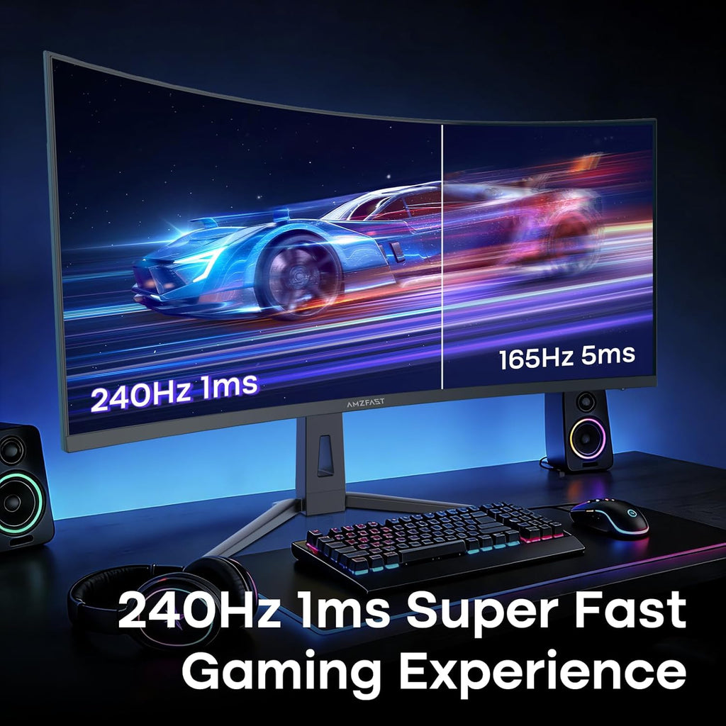 Amzfast 34 Inch Curved Monitor 240Hz UWQHD (3440x1440) Gaming Monitor, 1ms G-SYNC Compatible, 1500R, PIP/PBP, HDR400, 131% sRGB, 96% DCI-P3, Tilt/Swivel/Height Adjustable, TÜV Rheinland, HDMI 2.1