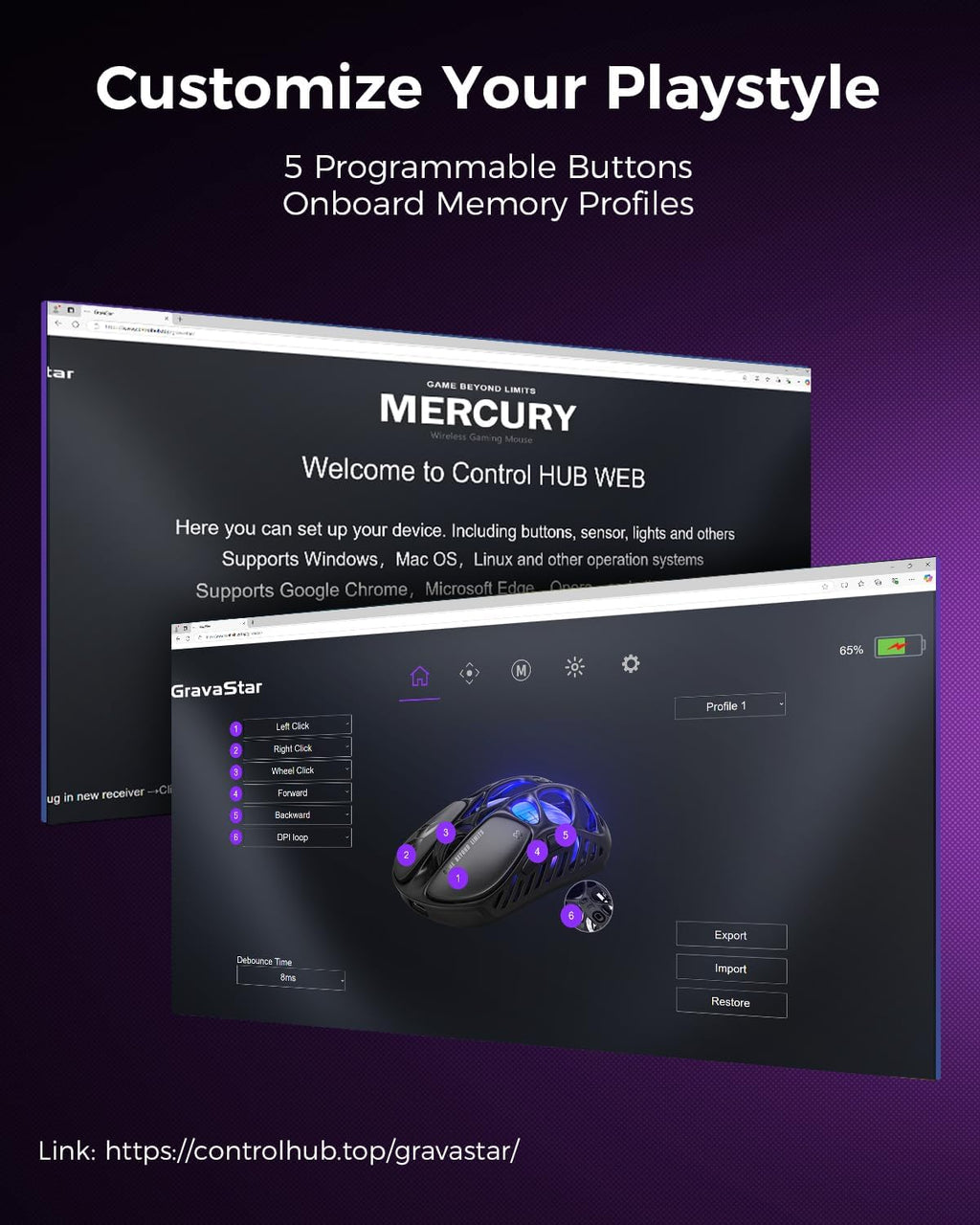 GravaStar Mercury X Pro Wireless Gaming Mouse, Come with 8K Dongle – 32,000 DPI PAW 3950 Sensor, 8,000Hz Polling Rate, Only 49g, Magnesium Alloy Hollow Frame, RGB Lighting, 5 Programmable Buttons