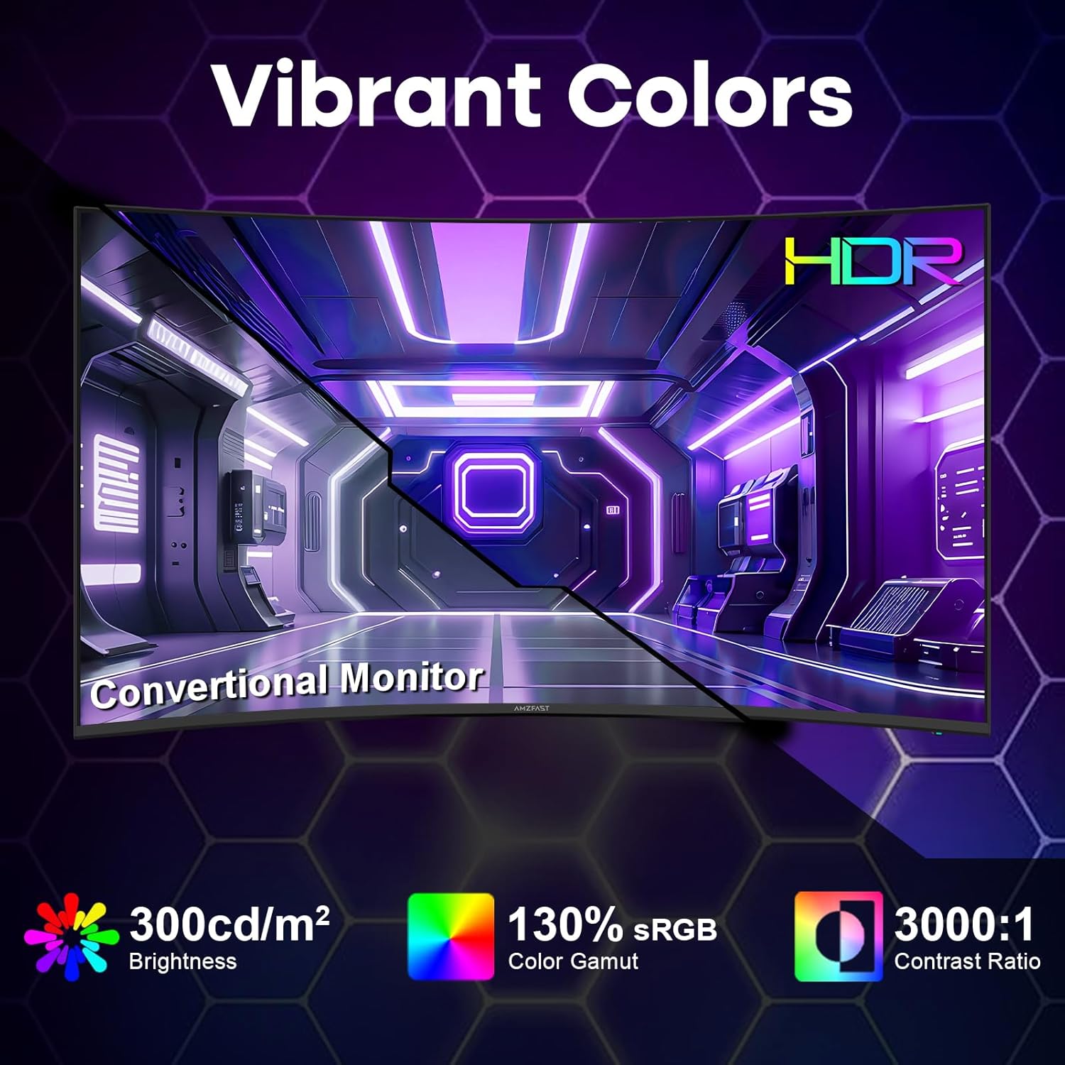 Amzfast 27 inch 200Hz Curved Gaming Monitor, FHD 1080p with Built-in Speakers, FreeSync, MPRT 1ms, 130% sRGB, 3000:1, 1500R, VESA Mount, HDMI 2.0&DP 1.4, 12 Months Warranty Exchange