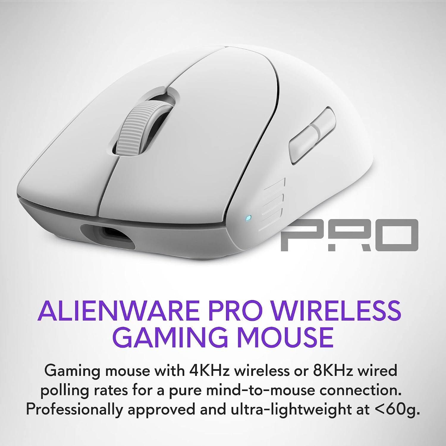 Alienware Pro Wireless Gaming Mouse - 2.4GHz Gaming Wireless/USB Wired Connectivity, Adjustable DPI, Optical Sensor Technology, 6 Programmable Buttons, 650 IPS Sensor Max Speed - Lunar Light