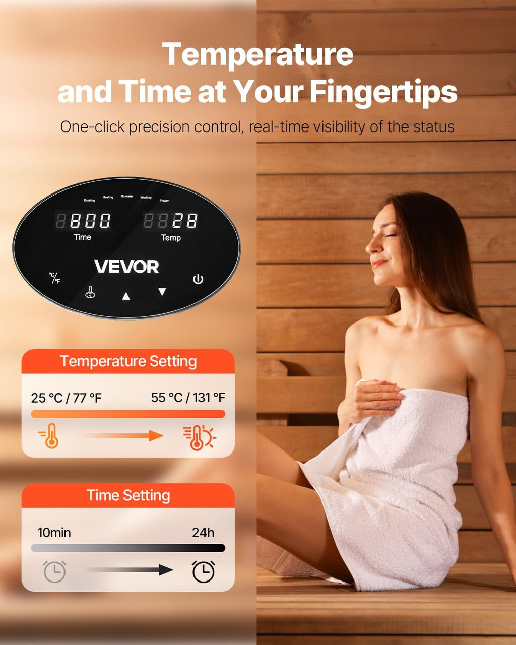 VEVOR Steam Generator, 4 kW Steam Shower System with Controller for Home Sauna & Spa, Commercial Auto Drain Kit with Overheat, Dry-Run & Overpressure Protection, 10min to 24h Timer, Black