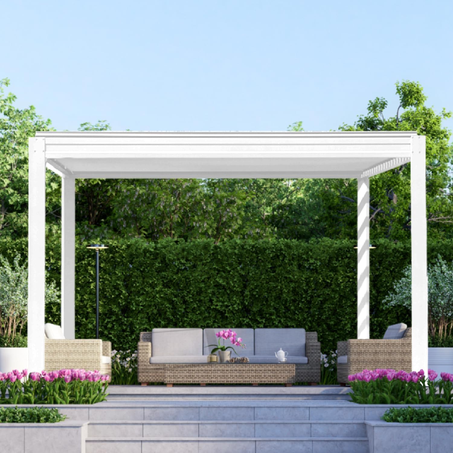 Domi Louvered Pergola 10×10 FT, Outdoor Aluminum Pergola with Adjustable Rainproof Roof and Drainage System, Metal Pergola Gazebo for Patio, Deck, Backyard, White