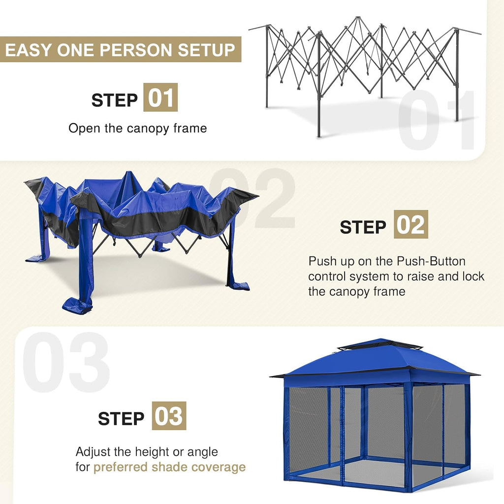 EAGLE PEAK 11x11 Pop Up Gazebo with Mesh Netting, Easy Up Screened Canopy for Patio and Backyard, Easy Set up Outdoor Gazebo (Blue)