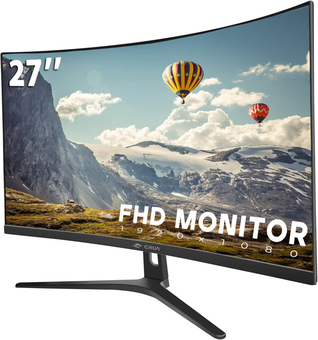 CRUA 27' Curved Monitor, FHD(1920x1080P) VA Panel, 100HZ, 120% sRGB Professional Computer Monitor, Narrow Bezels on Three Sides, Blue Light Filter, Office and Dormitory(HDMI, VGA)-Black