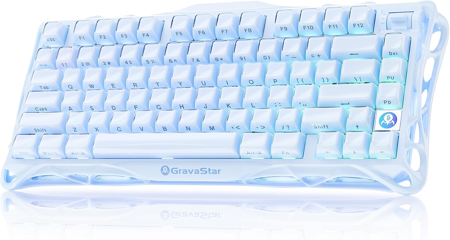 GravaStar Mercury K1 75% Blue Gaming Keyboard, Aluminum Alloy Mechanical Keyboard, Gasket Hot-Swap Socket, Linear Switches, RGB Backlit, Wireless Keyboard for Gaming, Office, and Gifts