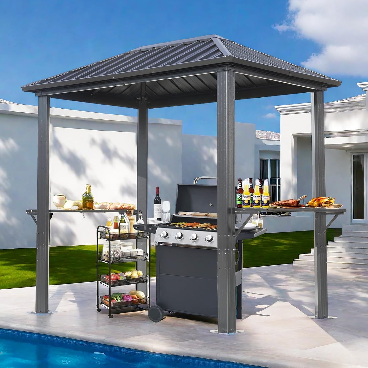 The ENDARK 5'x8' Outdoor Hardtop BBQ Gazebo, the Grill Gazebo with Single Roof Design, Aluminum Structure, and Galvanized Steel Roof, is Great for Lawn, Garden, Patio, and Backyard Use
