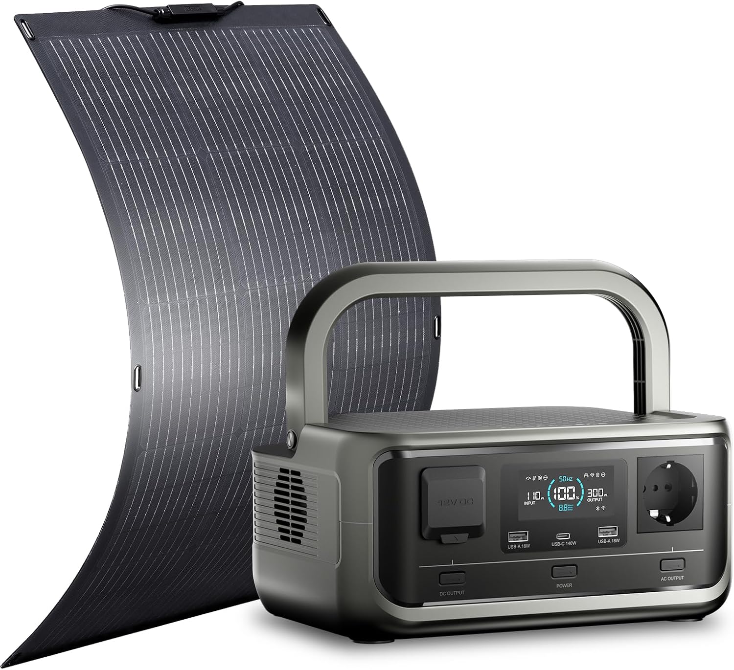 ALLPOWERS VOLIX P300 Portable Solar Generator:300W (600W Peak)/256Wh,LiFePO4 Battery,UPS<20ms,Fast Charge to 80% in 1h Includes SF100 100W Flexible Solar Panel for Home,Emergencies&Outdoor Use