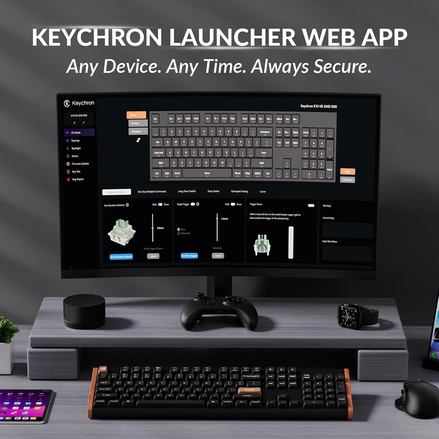 Keychron K10 HE Hall Effect Keyboard, Ultra-Fast Lime Magnetic Switch, Full-Size Tri-Mode Wireless Keyboard with Rapid Trigger, Adjustable Actuation, RGB, Aluminum + Wooden Frame