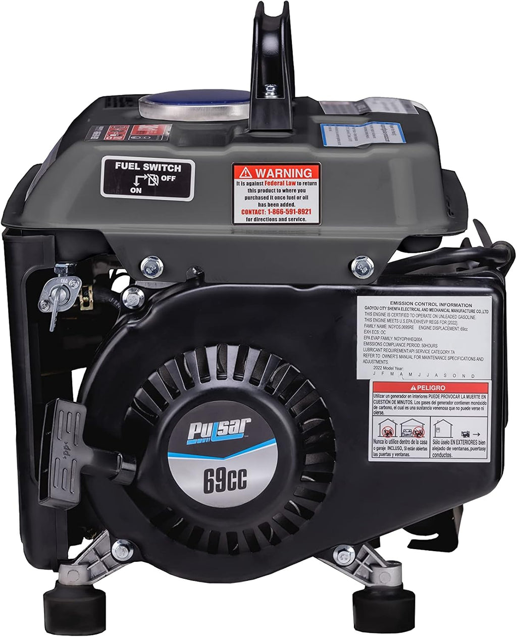 Pulsar G1200SG 1,200W Carrying Handle Gas-Powered Portable Generator, 1200w, Black/Gray