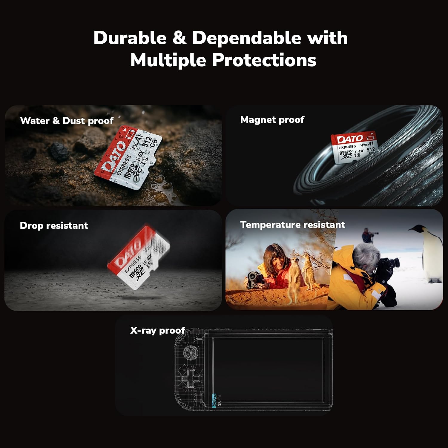 DATO Express 512GB microSDXCEX Memory Card PCIe Gen3x1 NVMe UHS-I C10 U3 V30 A1 4K8K UHD Up to 800/700 MB/s Compatible with Gen Gaming Consoles Switch 2 Action Cameras Drones 360° Cameras