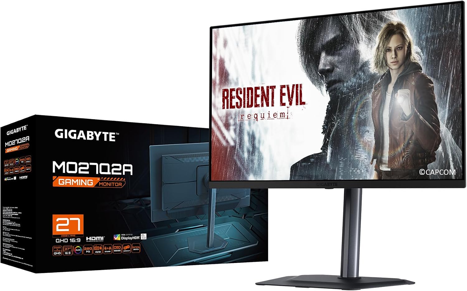 GIGABYTE - MO27Q2A - 27' QD-OLED Gaming Monitor - QHD 2560x1440-280Hz - 0.03ms GTG - AMD FreeSync Premium Pro, G-SYNC Compatible - Type-C KVM - HDMI, DP, Type-C - Height and Tilt Adjustable - Black