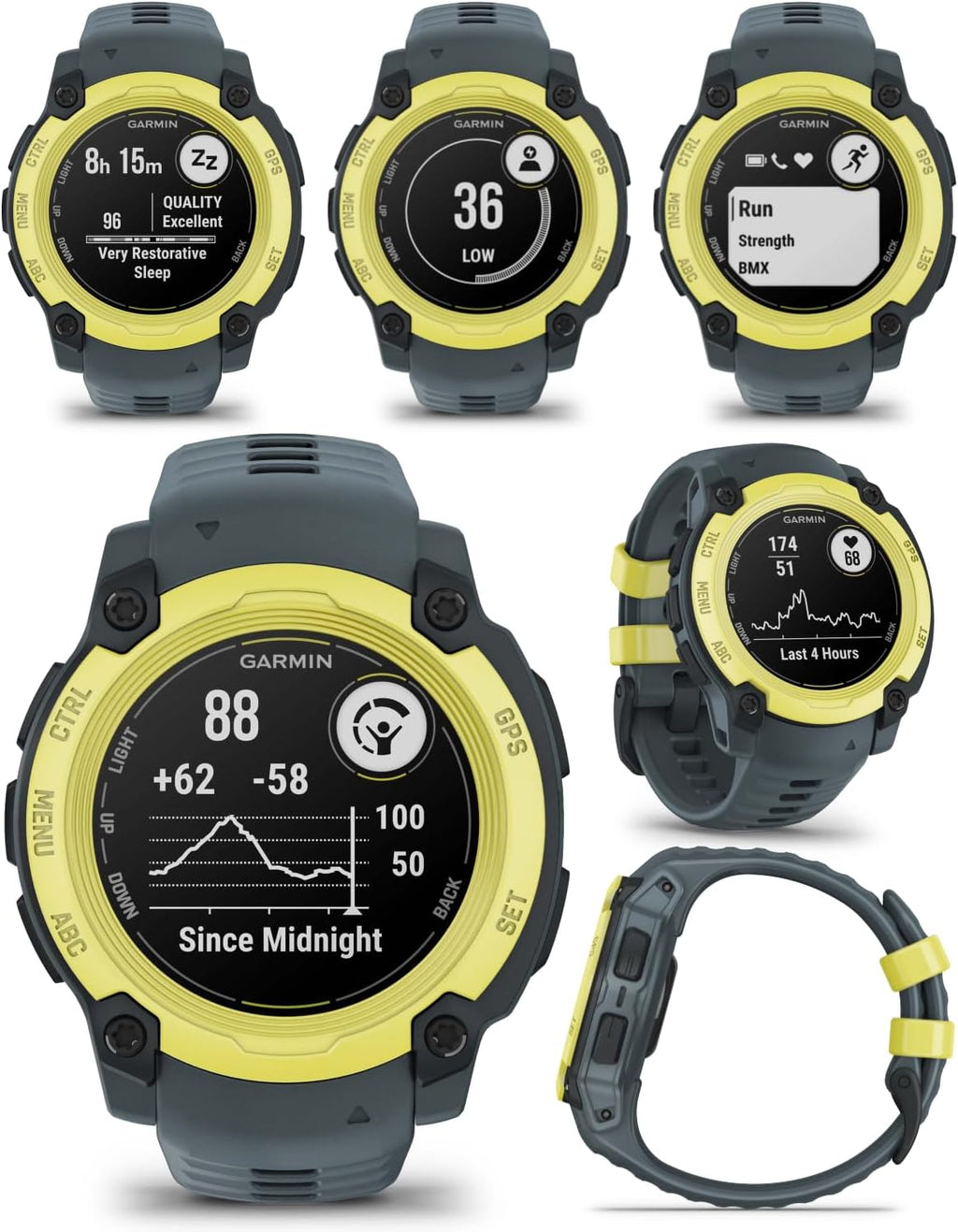 Garmin Instinct E 40 mm, Rugged Outdoor GPS Smartwatch, 24/7 Health Monitoring, Wrist-Based Heart Rate, Up to 14 Days of Battery Life, Electric Lime with Twilight Band Bundle