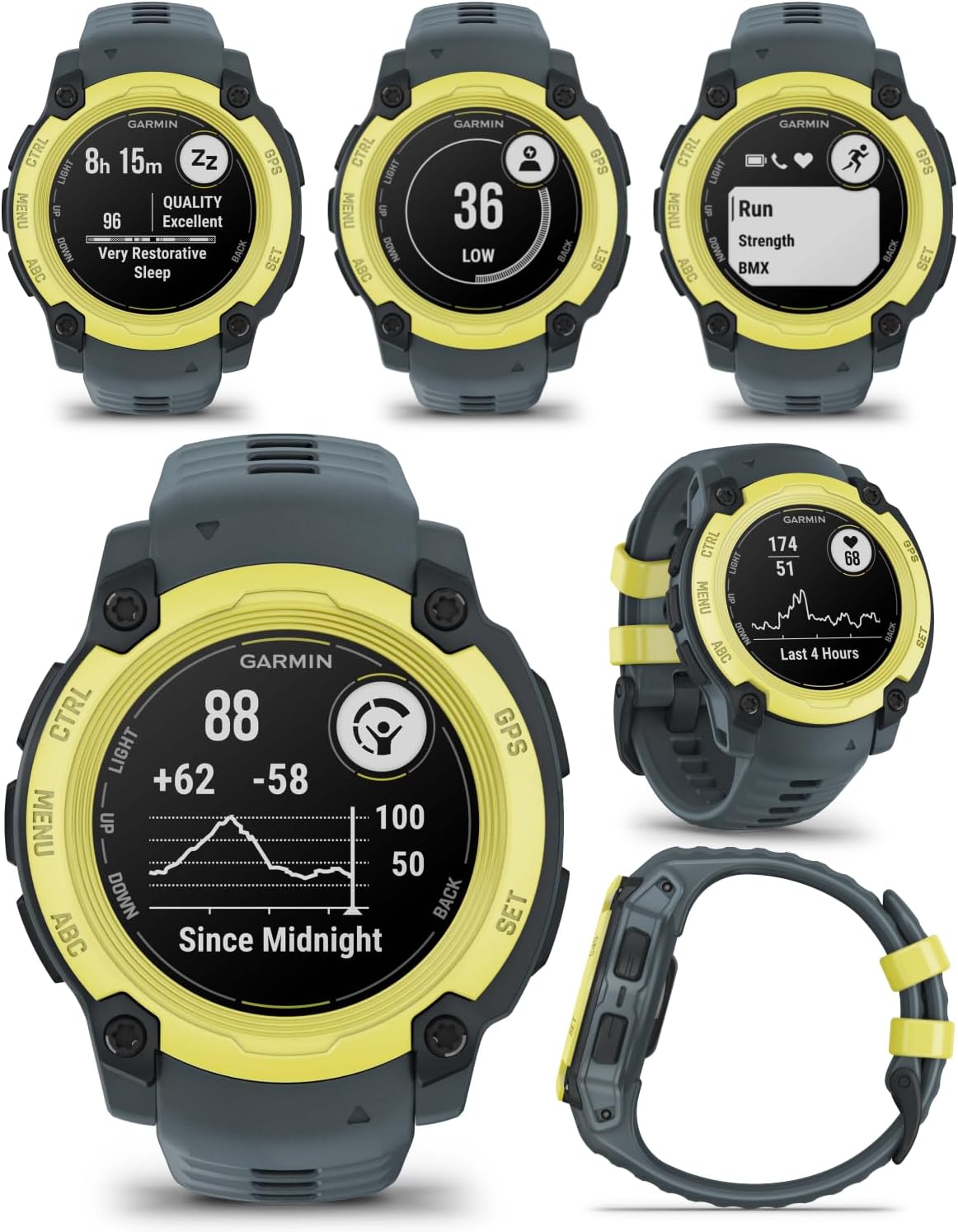 Garmin Instinct E 40 mm, Rugged Outdoor GPS Smartwatch, 24/7 Health Monitoring, Wrist-Based Heart Rate, Up to 14 Days of Battery Life, Electric Lime with Twilight Band Bundle