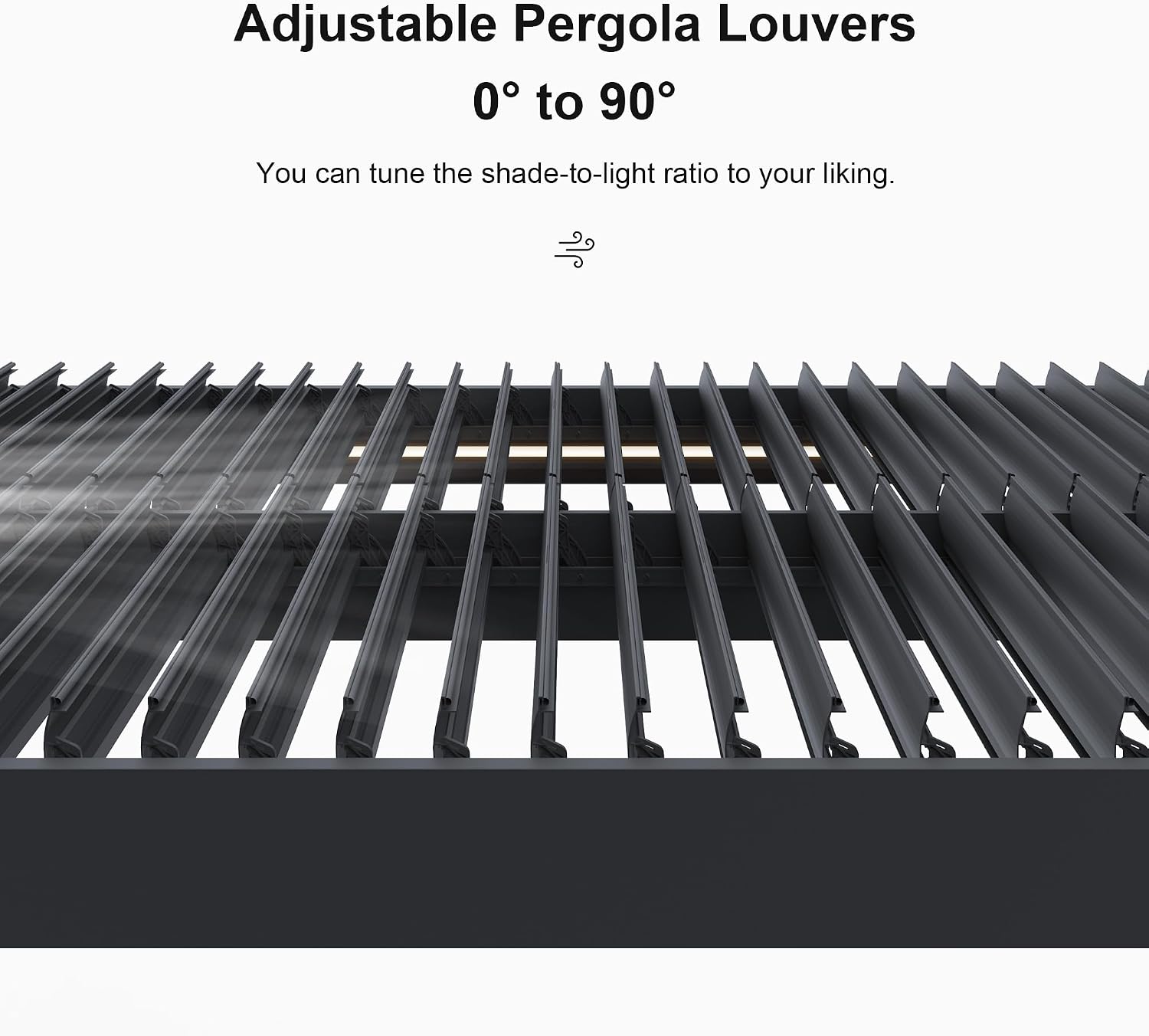PURPLE LEAF LED Louvered Pergola 94AS 10'x 14' Full Aluminum Frame and Adjustable Roof Integrated Strip Lights for Outdoor Deck Garden Patio Gray Hardtop Gazebo Pergola