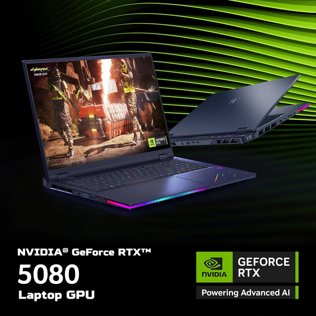 acer Predator Helios 18 AI Gaming Laptop 18' 250Hz 1000 nits Mini-LED WQXGA (Intel Ultra 9-275HX, GeForce RTX 5080 16GB, 128GB DDR5, 2TB SSD, 2 Thunderbolt 5, Win 11 Home) w/DKZ USB Port Expander