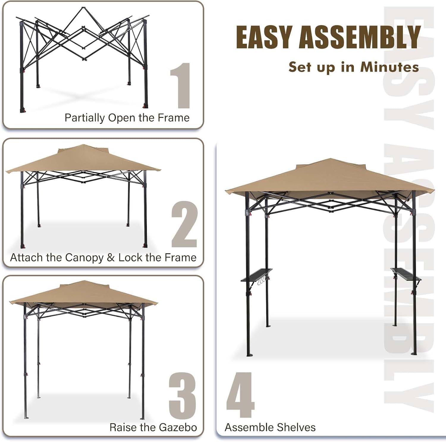 EAGLE PEAK 8x5 Pop up Grill Gazebo with Carry Bag, Instant Outdoor BBQ Canopy Tent with Air Vent for Barbeque, Picnic and Patio, Beige
