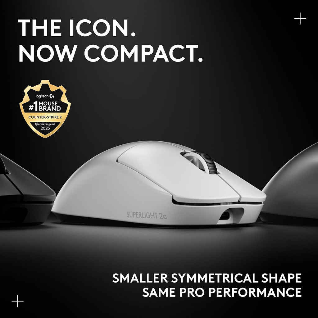 Pro X Superlight 2c Wireless Gaming Mouse: 51g Compact Mini Size, Symmetrical Shape, <8 kHz Polling, 44K DPI, PowerPlay Wireless Charging Supported, USB-C, 5 Programmable Buttons, For PC/Mac - White