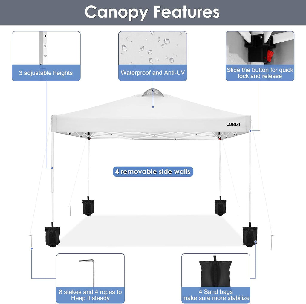 COBIZI Canopy 10'x10' Ez Up Canopy Waterproof Pop up Tent with 4 Removable Sidewalls, Commercial Instant Canopy with Air Vent, 4 Weight Bags, Carry Bag(10x10ft with 4 Sides & 4 Sandbags, Claret)