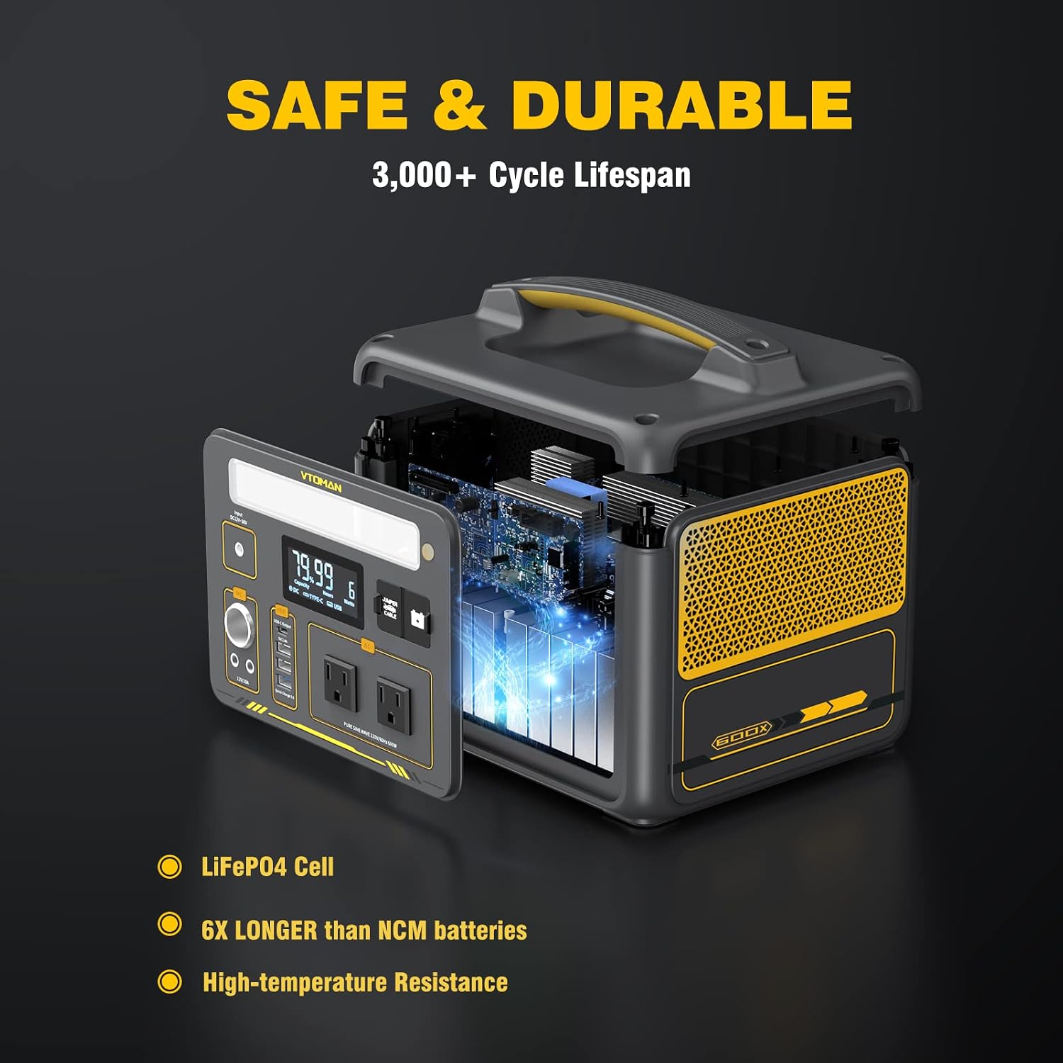 VTOMAN Jump600X 600W Portable Power Station with 640Wh Extra Battery, 939Wh Solar Generator LiFePO4 Battery, Peak 1200W AC Outlet, PD 60W USB-C, 3x12V/10A DC for Outdoor Camping, Off-grid, Home Backup