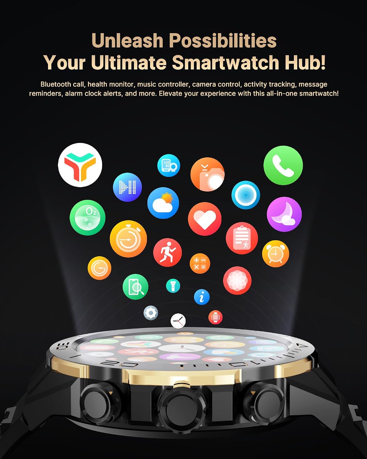 Smart Watch for Men Answer/Make Call for Android iPhone, 1.43' AMOLED HD Screen Mens Luxury Watch, 400mAh Heavy Duty Smartwatch Heart Rate Blood Oxygen Blood Pressure Sleep Monitor Pedometer, 2 Straps