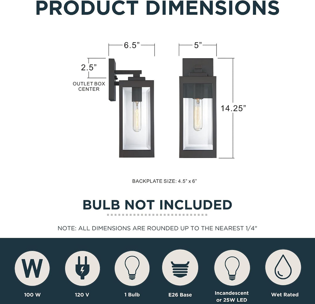 Quoizel Westover 14' Outdoor Wall Sconce, 1-Light Western Bronze with Clear Beveled Glass, E26 Base, Wet Rated
