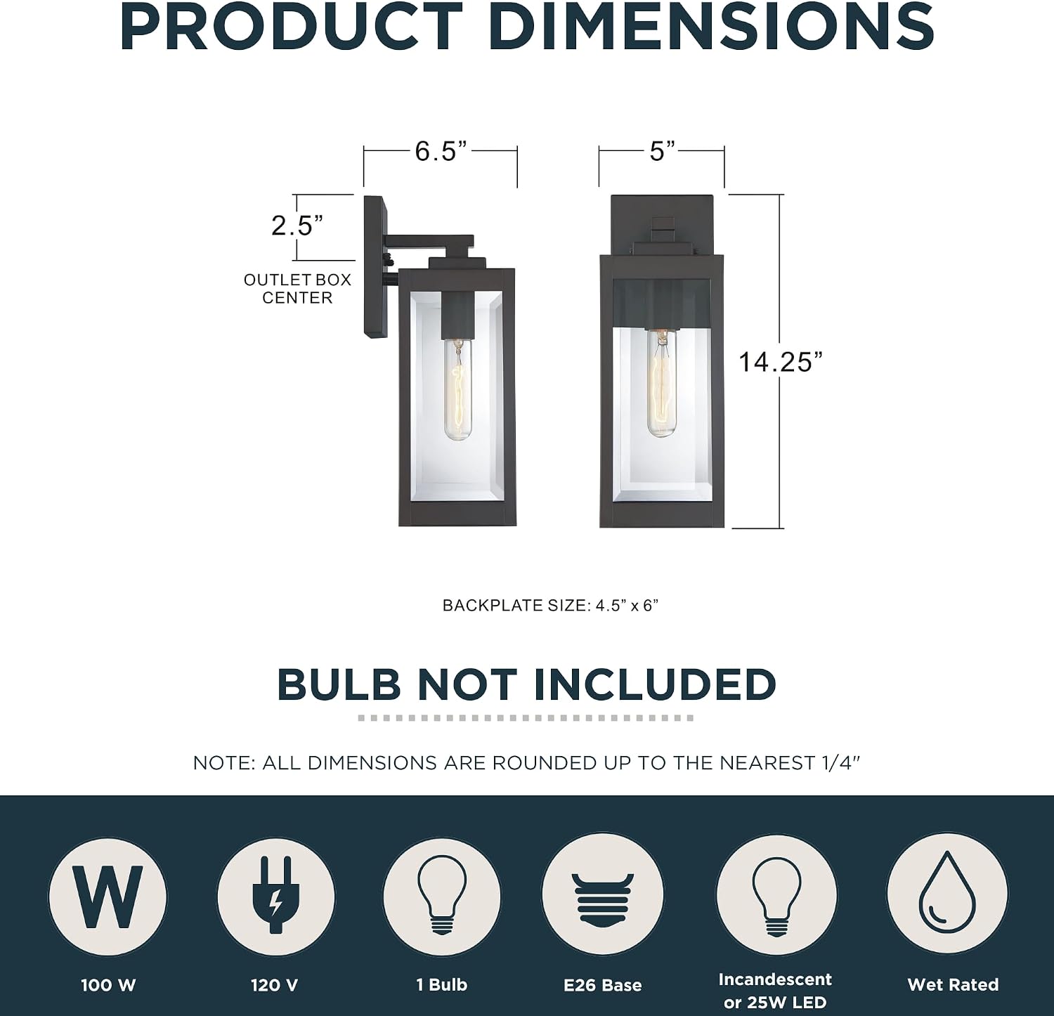 Quoizel Westover 14' Outdoor Wall Sconce, 1-Light Western Bronze with Clear Beveled Glass, E26 Base, Wet Rated