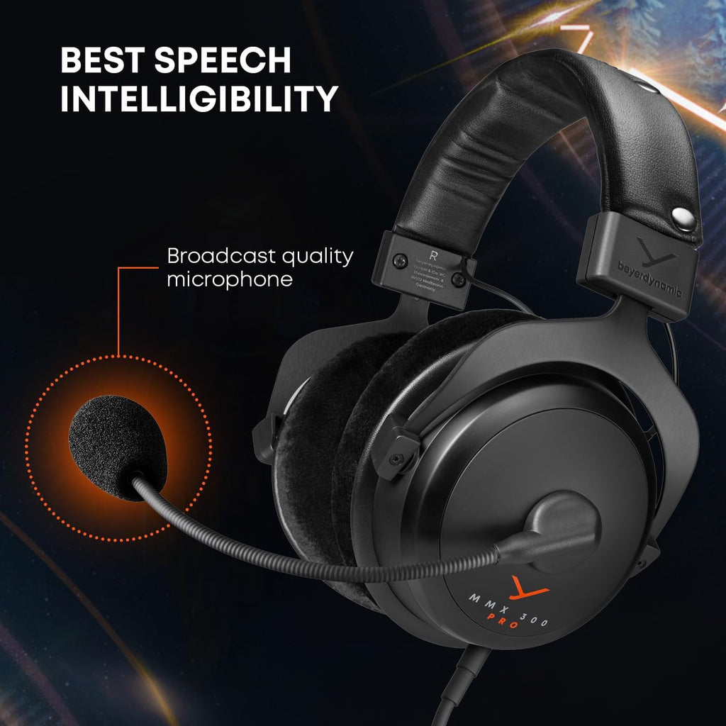 beyerdynamic MMX 300 PRO Closed Gaming Headset with Stellar.45 Driver and Condenser Microphone, Wired Gaming Headset Suitable for PC, Gaming Console, PS, Switch. Handmade in Germany, Black
