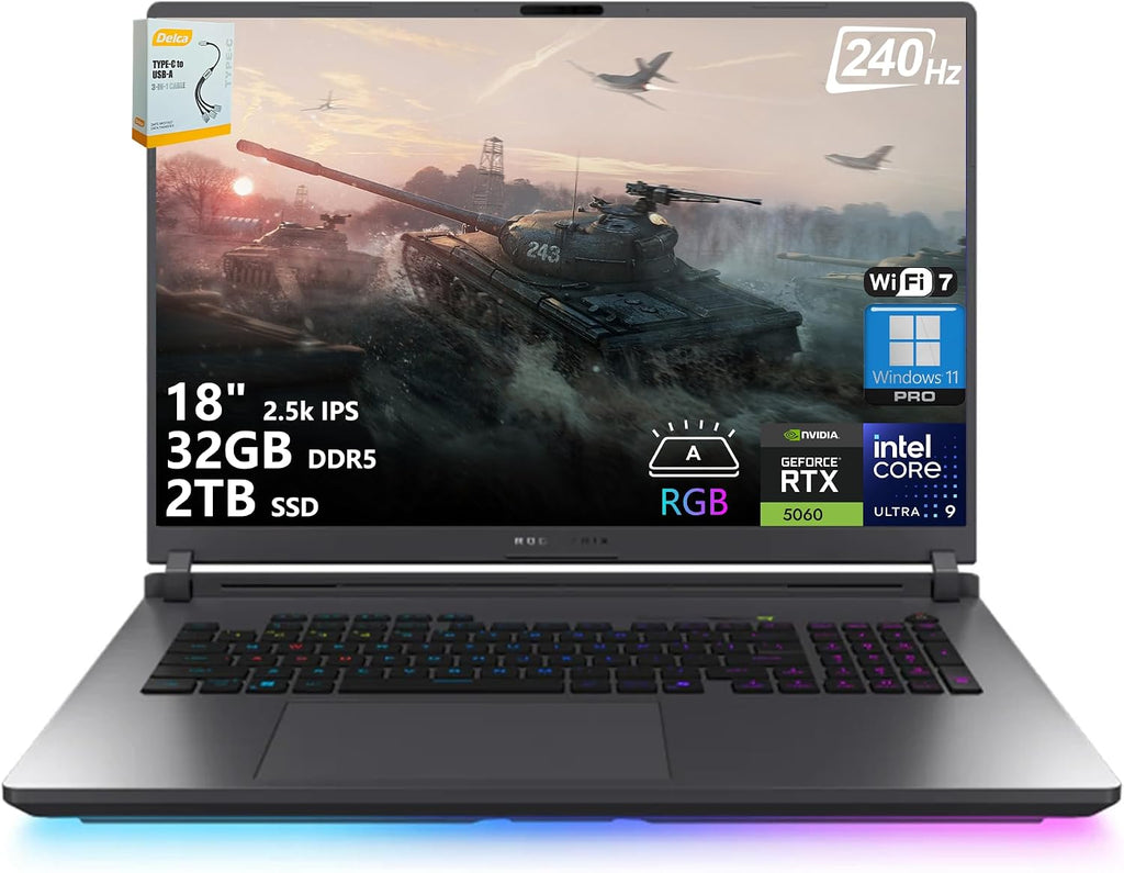 ASUS ROG Strix G18 G815 Gaming AI Laptop | 18' 2.5k IPS 240Hz (100% DCI-P3, 3ms) | Intel 24-Core Ultra 9 275HX | 32GB DDR5 2TB SSD | GeForce RTX 5060 | RGB Backlit Wi-Fi7 Win11 Pro w/DLCA Accessory