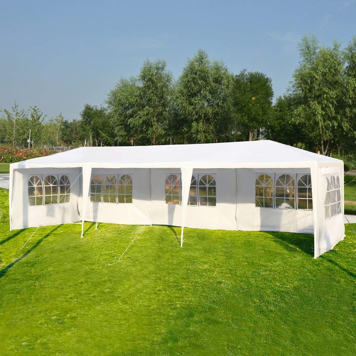 Tangkula 10'x30' Outdoor Canopy Tent Heavy Duty Party Wedding Event Tent Sturdy Steel Frame with 5 Removable Sidewalls Waterproof Sun Snow Rain Shelter Gazebo Canopy Tent, White