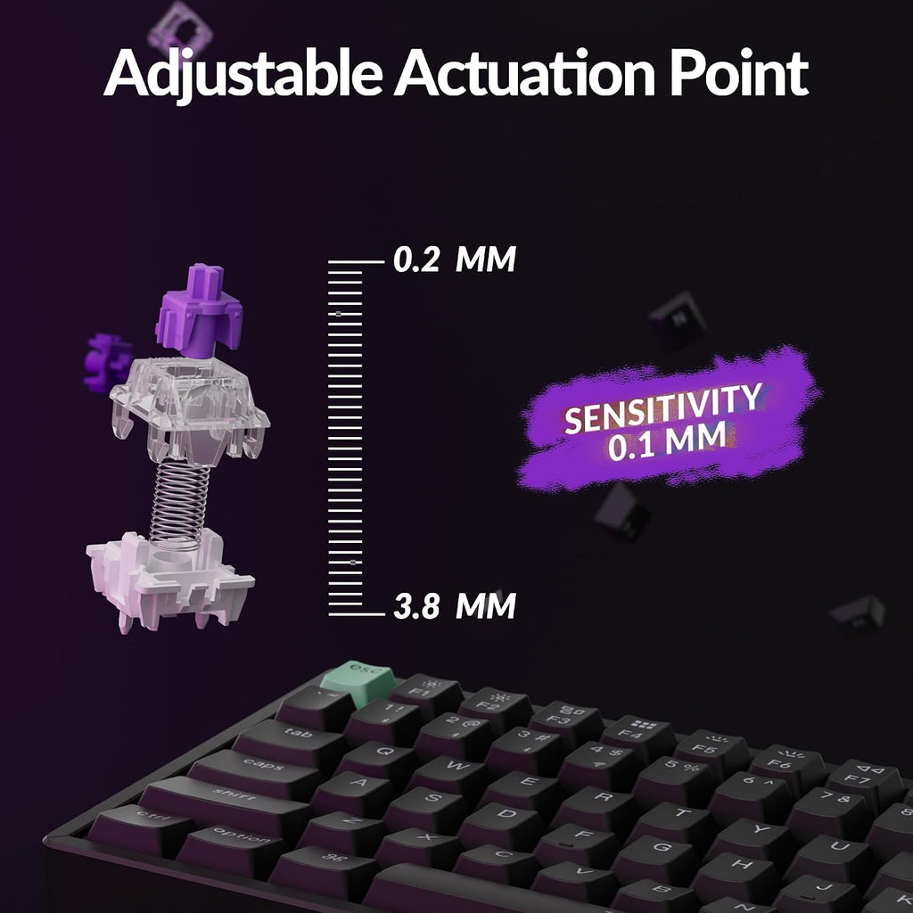 Keychron K4 HE 96% Wireless Hall Effect Keyboard with Number Pad, Rapid Trigger Magnetic Switches, QMK Launcher, 2.4GHz/Bluetooth/Wired, Mac & Windows, Aluminum Frame, Black (Shine-Through)