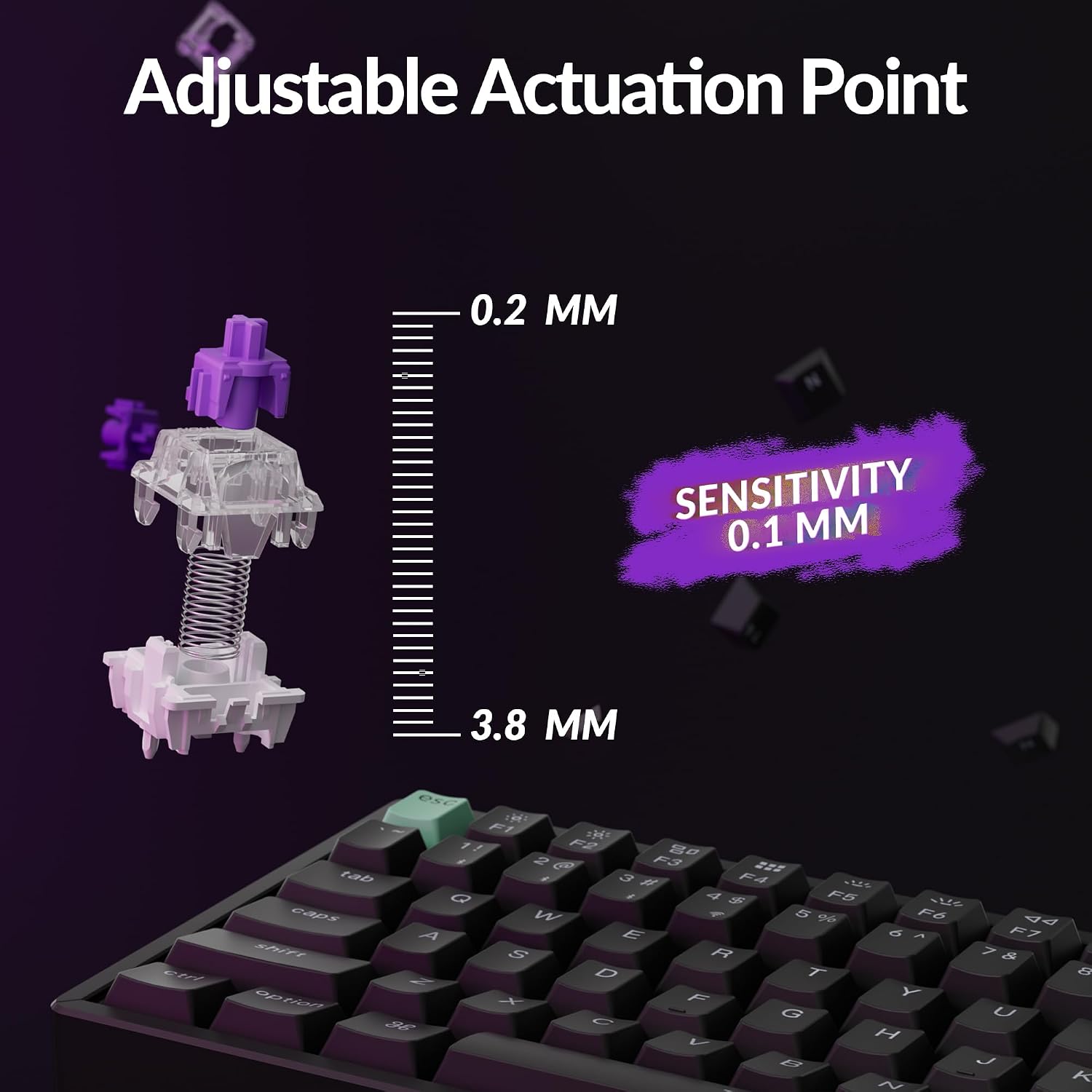 Keychron K4 HE 96% Wireless Hall Effect Keyboard with Number Pad, Rapid Trigger Magnetic Switches, QMK Launcher, 2.4GHz/Bluetooth/Wired, Mac & Windows, Aluminum Frame, Black (Shine-Through)