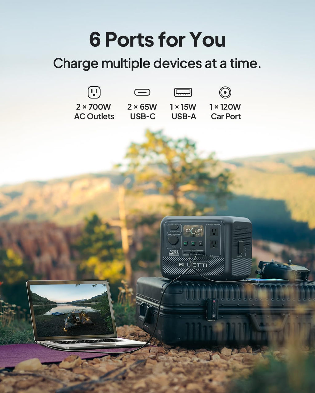 BLUETTI AC50B Portable Power Station, 448Wh Solar Generator LiFePO4 Battery Backup w/ 2 700W AC Outlets (Power Lifting 1000W), 0-80% in 45 Min, for Camping, Road Trip, Outage (Solar Panel Optional)
