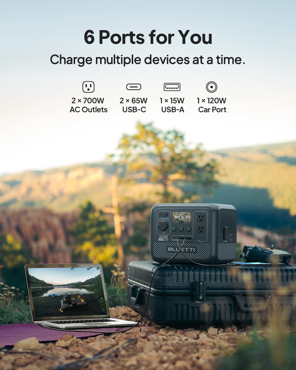 BLUETTI AC50B Portable Power Station, 448Wh Solar Generator LiFePO4 Battery Backup w/ 2 700W AC Outlets (Power Lifting 1000W), 0-80% in 45 Min, for Camping, Road Trip, Outage (Solar Panel Optional)