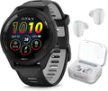 Garmin Forerunner 265 Music GPS Running 46 mm Smartwatch, Black with AMOLED 1.3 in Touchscreen Display White Earbuds Bundle, Black +Wht EarBuds