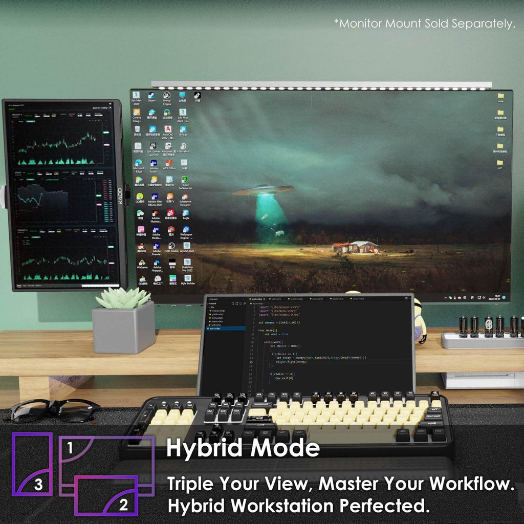 Kado Dual Portable Monitor Setup - 2-Pack 15.6' 1080p IPS Triple Monitor Extender for Laptop, 1920x1080 HDMI USB-C 180° Kickstand Built-in Speakers, Stacked Desktop Setup Office Gaming Daytrading