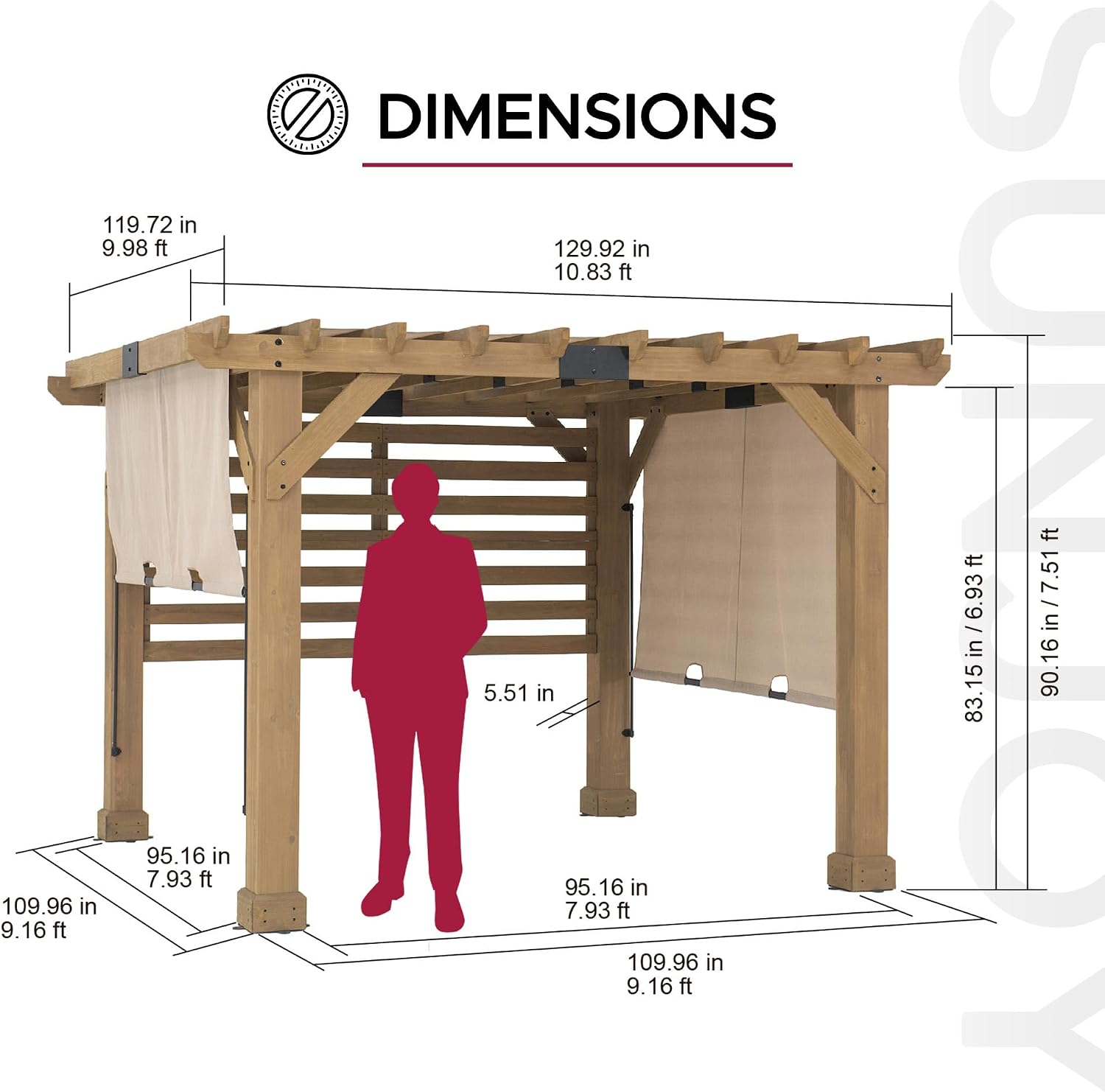 Sunjoy Cedar Pergola 10 x 11 ft. Wooden Hot Tub Pergola with Adjustable Canopy and Privacy Screen by SummerCove